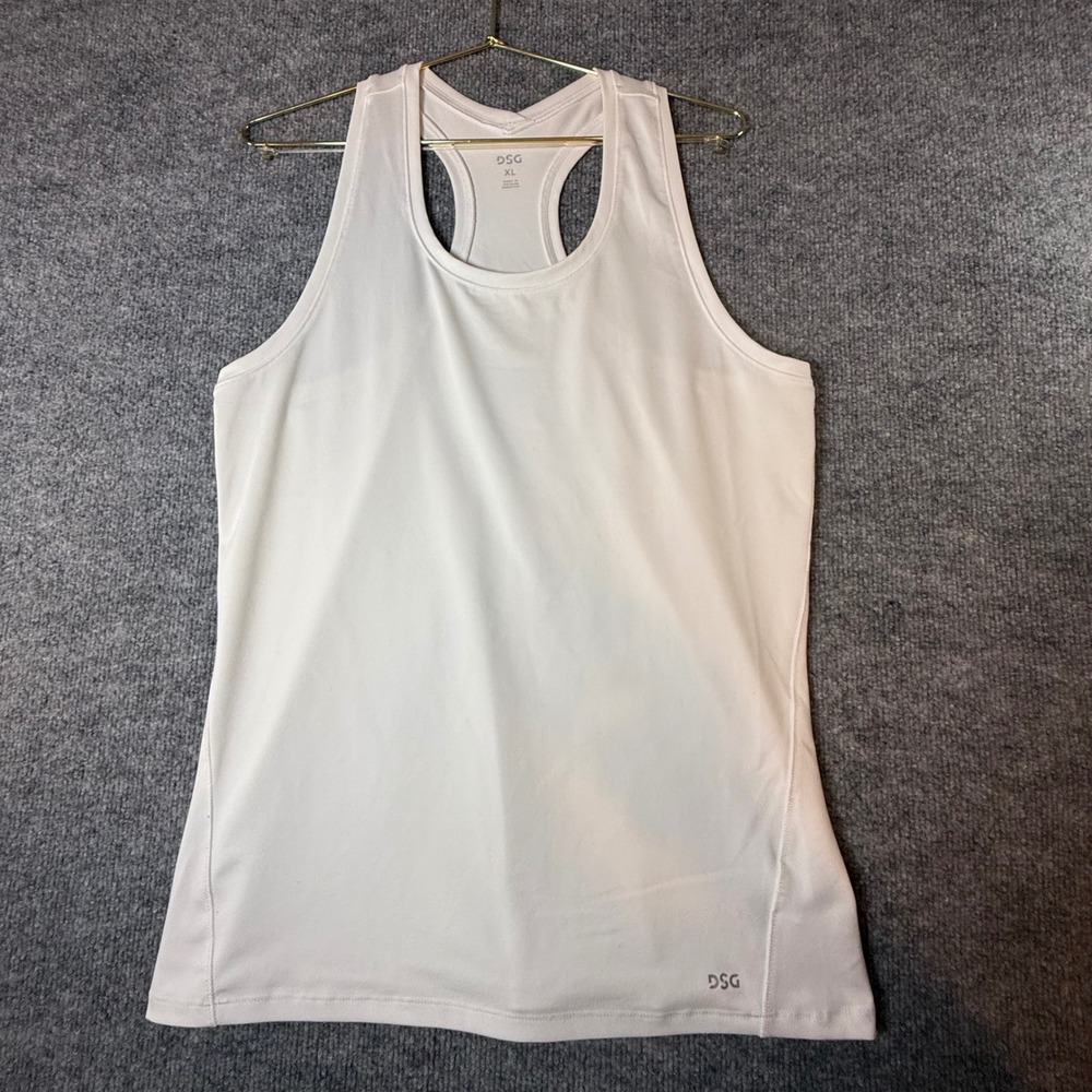 DSG Womens Racerback Activewear Tank Top White XL Solid Performance Workout